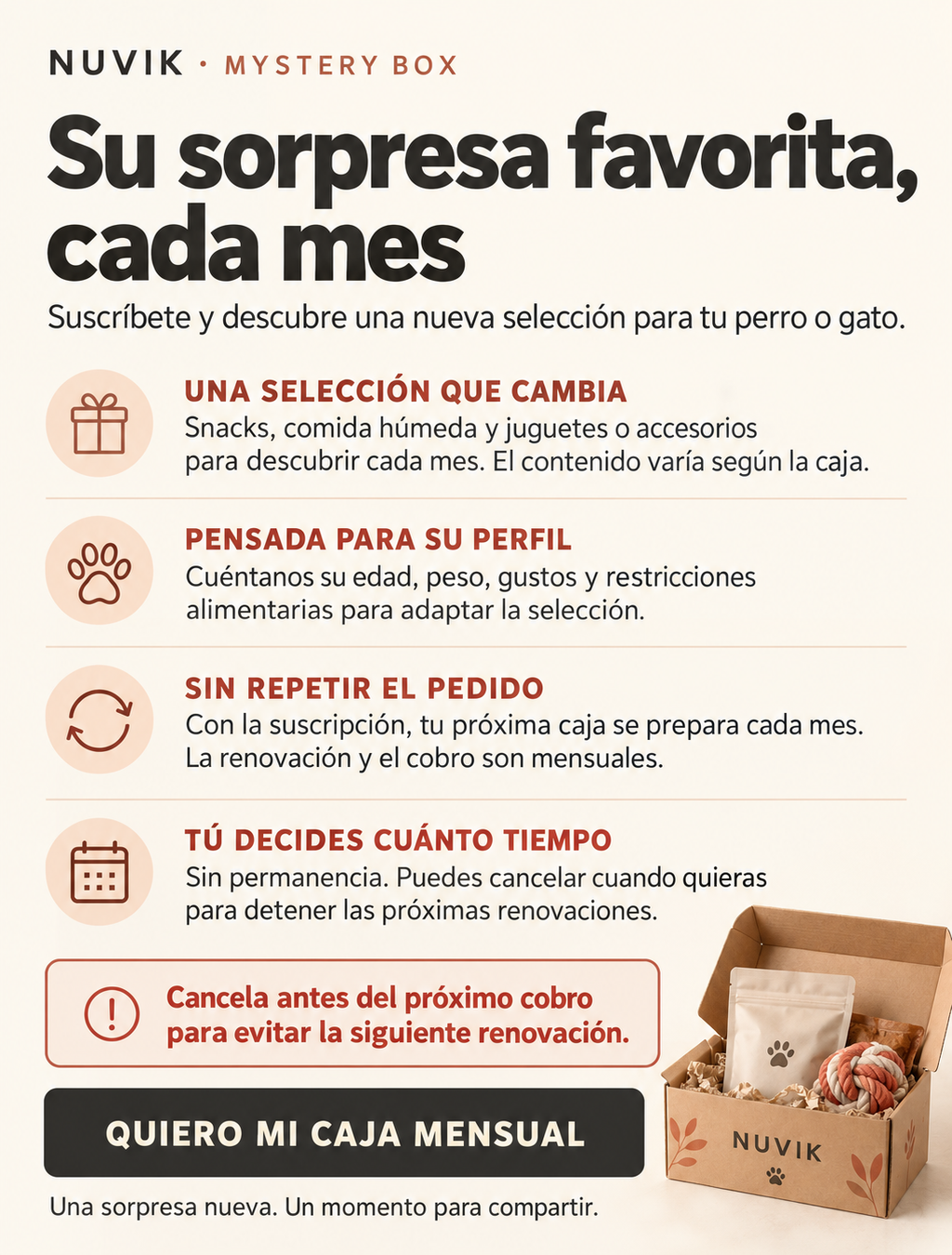 NUVIK Box · Caja sorpresa mensual para perros y gatos