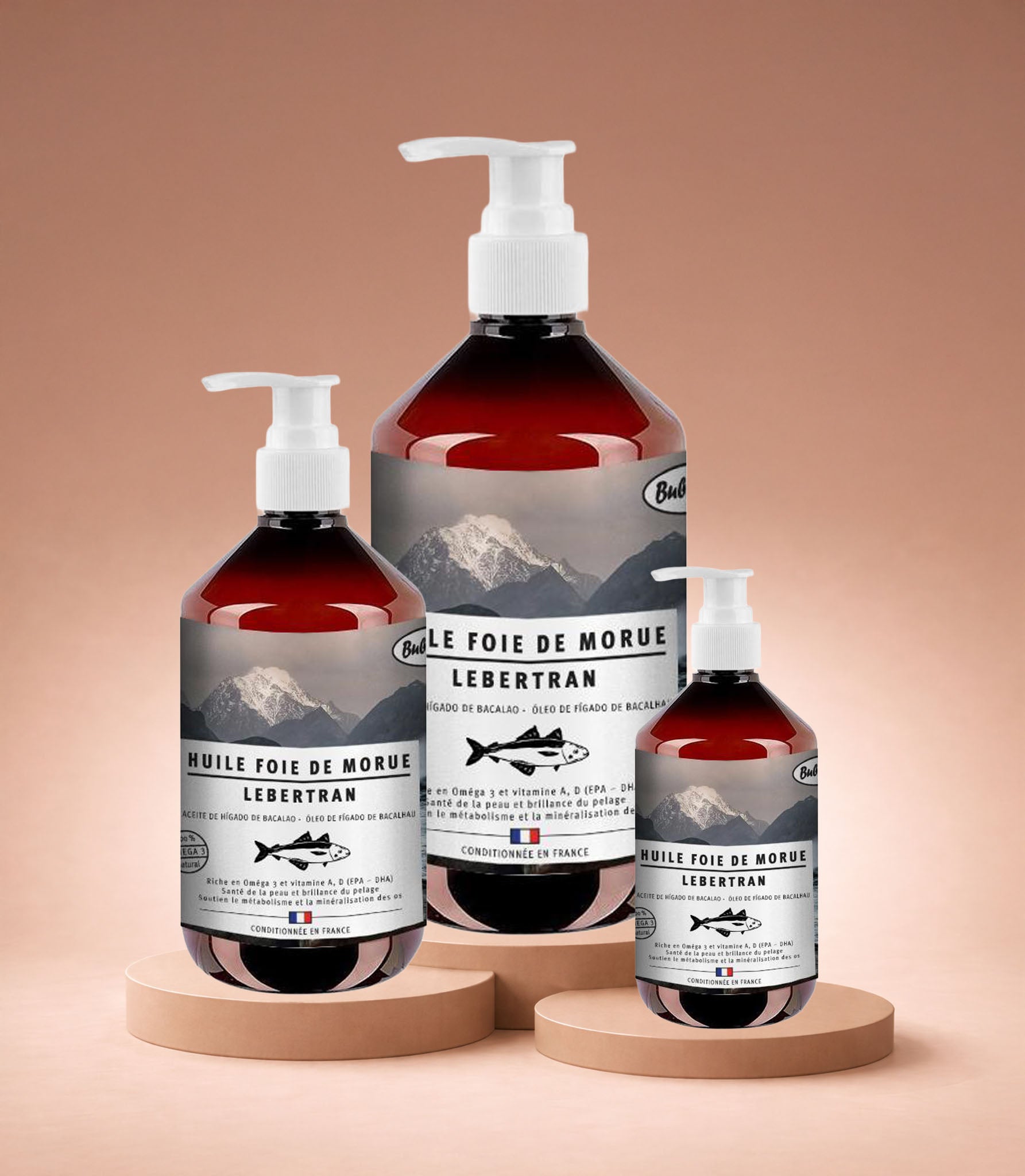 distintos tamaños del aceite de hígado de bacalao para perros